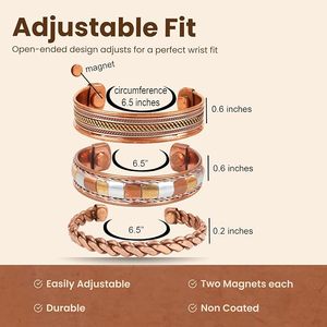 Pulsera Bio Magnética de Cobre Puro de 3 Piezas OEM Personalizada, Paquete Surtido de Alambre Ondulado y Bloques Segmentados - Product Image 2