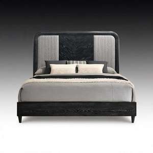 Lit King Size Contemporain Rembourré avec Tête de Lit Arquée et Cadre en Placage de Frêne – Mobilier de Chambre Moderne – Vente en Gros - Product Image 5