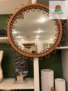 Mid-Century Style Round Rattan Scalloped Edge <b>Mirror</b> - Product Image 4