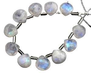 มูนสโตนสายรุ้งธรรมชาติ1เส้น,เครื่องประดับลูกปัดไฟสีฟ้ารูปทรงหัวใจเหลี่ยมเพชรพลอย11ชิ้น - Product Image 1