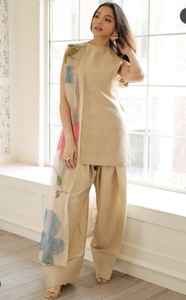 Nouvel ensemble Salwar Kameez 3 pièces moderne pour femme, décontracté, séchage rapide, toutes saisons, pour fêtes, en soie Farshi brodée à la main - Product Image 6