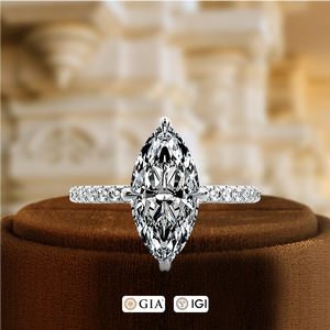แหวนเพชรทรงมาร์คีส์ 1.5 กะรัต เพาะเลี้ยงในห้องปฏิบัติการ, แหวนทอง 14K แบบคลาสสิกประดับเพชรแบบพาเว่, แหวนแต่งงานแบบฮีดดิ้นฮาโล, แหวนเพชรเม็ดเดี่ยวสำหรับเจ้าสาว, แหวนวินเทจ - Product Image 1