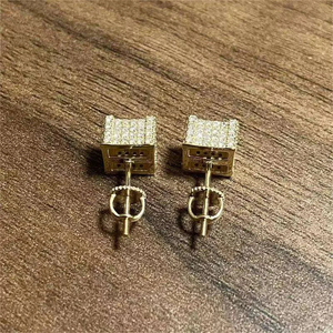 Pendientes de Diamantes en Forma de Cubo de Lujo ZAWO HOUSE, Chapados en Oro, Corte Brillante Redondo, para Uso Diario, Unisex - Product Image 2