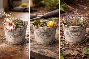 Seau en métal galvanisé style ferme, gris foncé, pour fleurs, décoration intérieure et extérieure, jardinière décorative en étain, hauteur 4 pouces - Product Image 4