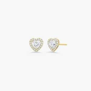 Boucles d'oreilles clous en diamant de laboratoire en forme de cœur, personnalisées, en or massif 14 carats, serties halo, solitaires, pour mariée, usage quotidien, paires de clous d'oreilles, vente en gros - Product Image 3
