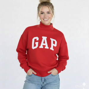 <b>Top</b> Design Women's Winter Casual Wear Embroidered Breathable Front Logo Drop Shoulder Long Sleeve <b>Mock</b> <b>Neck</b> Sweatshirt - Product Image 5