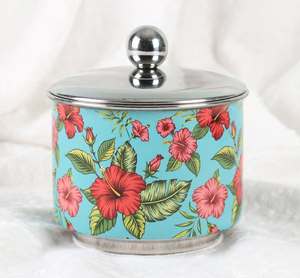 Caja de acero inoxidable esmaltada turquesa con diseño de hibisco para dátiles, tarro decorativo para servir aperitivos, recipiente para dulces con tapa, regalo para Ramadán - Product Image 1