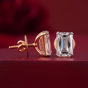 6.19 CT <b>Emerald</b> Cut Lab Grown Diamond <b>Stud</b> Earrings 14K Rose Gold VVS1 Clarity IGI Certified 4-Prong - Product Image 4
