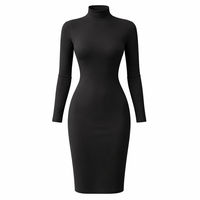 Großhandel Maßgeschneiderte Vorderlogo Mock Neck Strickkleider 100% Baumwolle Bürodamen Karriere-Kleider OEM-Lieferant Direkter Hersteller