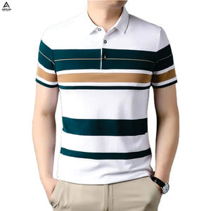AIFRAN Polo a rayas para hombre, camiseta informal de manga corta con cuello con botones - Product Image 5