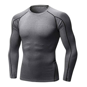 Conjunto de compresión gris de manga larga para hombre, cuello redondo, de secado rápido, de spandex y poliéster, top de manga larga y pantalones, kit sólido para todas las estaciones - Product Image 5