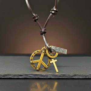Fashion Pendant Necklace-1.2-Inch Pure Stainless Steel Cross Pendant with Adjustable Leather <b>Rope</b> for Men & Boys - Product Image 2