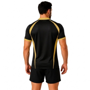 Maillot de rugby rayé noir et or pour homme, manches courtes, col en V, respirant, ajusté, toutes saisons - Product Image 2