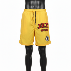 Pantalones cortos cortavientos para hombre de microfibra de poliéster GSM de secado rápido, color amarillo, con serigrafía y logotipo bordado. - Product Image 6