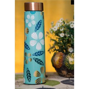 Luxury Printed Copper Bottle Decorative Floral Yoga Water Flask 1L BPA Free Eco Friendly Pure Copper <b>Drinkware</b> for Gifts Hotel - Product Image 1