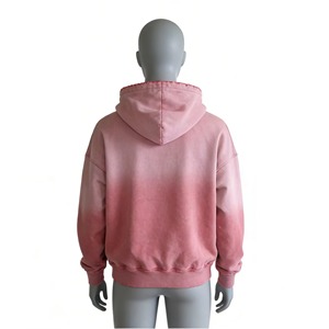Sweat à capuche zippé pour homme, style streetwear, délavé soleil, effet usé, broderie, délavage acide, épais, avec strass, fabrication sur mesure - Product Image 3