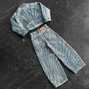 Custom Vintage Denim Sets Acid Washed Denim Jacket Baggy Jeans Jacket Set Breathable Eco-Friendly Cotton Luxury Unisex Denim - Product Image 6