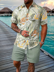 Men's Summer Casual Short Sleeved Shirt Shorts Set 2pcs 100% Cotton Quick Dry Satin Button-Up Holiday Gift Daily Outfit High - Product Image 4