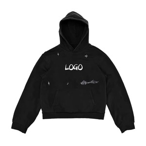 Sweat à capuche zippé en molleton lavé avec logo personnalisé en strass, mélange de coton, coupe oversize à épaules tombantes, style boxy, effet vieilli brodé - Product Image 5
