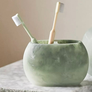 Ensemble de salle de bain en résine vert olive, distributeur de savon rechargeable, organiseur de comptoir pour la maison, l'hôtel et les salles de bain modernes - Product Image 4