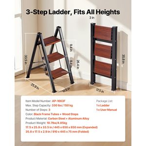 Scala Pieghevole Portatile in Alluminio a 3 Gradini, Capacità 150 kg, con Pedali Antiscivolo e Impugnatura Confortevole - Product Image 2
