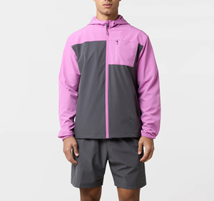 <b>Men's</b> Pink Gray Color Block Hooded Windbreaker <b>Jacket</b> Shorts Set Breathable Lightweight 100% Polyester Sporty Tracksuit <b>Summer</b> - Product Image 4