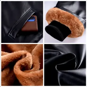Men's Hooded Leather Tracksuit Set Windproof Warm Winter Casual Full Length Zipper Closure Solid Color Polyester Cotton Material - Product Image 4