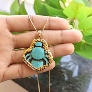 Exclusive Collection Synthetic Turquoise Pendant <b>Necklace</b> Gold Electroplated Edged <b>Spider</b> Design Box Chain Celestial <b>Necklace</b> - Product Image 2