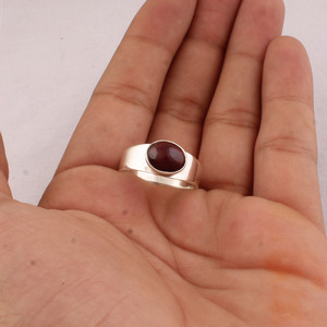 925 Sterling <b>Silver</b> Natural <b>Garnet</b> Classic Party <b>Ring</b> Wholesale Oval Red Gemstone Cabochon Wide Band Men Women Jewelry - Product Image 1