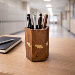 Porte-stylos en bois fait main, organisateur de bureau minimaliste, support de rangement à un seul niveau pour usage professionnel - Product Image 6