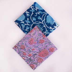 Foulard carré en coton fait main imprimé au bloc, motif floral, bleu et blanc, décontracté, multifonctionnel, style Paisley, pour l'été - Product Image 4