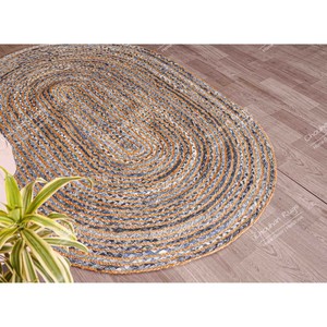 Oval Braided Jute Area Rug Striped Bohemian Style Flat Pile Non-Slip Living Room Decor - Product Image 5