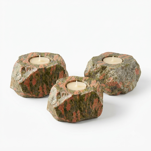 Support de bougie en pierre naturelle Unakite sculptée à la main, pierre précieuse Agate, guérison, vente en gros - Product Image 2