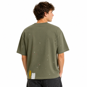 Camiseta Oversize con Efecto Desgastado y Salpicaduras de Pintura, Estampado de Logotipo Personalizado, Algodón Puro, Camisetas para Hombre, Estilo Casual Urbano, Venta al Por Mayor - Product Image 5
