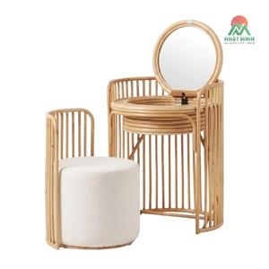 Rattan Kids <b>Dressing</b> <b>Table</b> Set <b>With</b> Mirror And Stool Scandinavian Style Eco-Friendly Furniture - Product Image 1