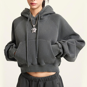 Latest Style Custom Color Printed Women <b>Winter</b> Crop <b>Top</b> Hoodies 100% Cotton Fleece Breathable Front Logo Ladies Cropped Hoodie - Product Image 1
