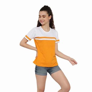 เสื้อยืดคอกลม OEM สีสันตัดกัน ลายทางสีส้มขาว แขนสั้น สไตล์ลำลอง ผ้าเจอร์ซีย์ 100% ผ้าฝ้าย ระบายอากาศได้ดี เหมาะสำหรับใส่ในฤดูใบไม้ผลิและฤดูร้อน - Product Image 5