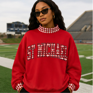 Sweat-shirt en molleton épais de haute qualité avec texte personnalisé brodé en écriture cursive, motif à carreaux contrastés en gingham - Product Image 6