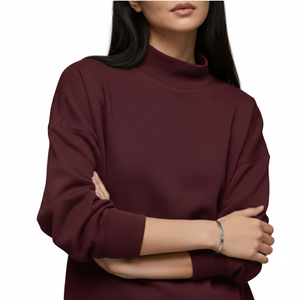 Nouveau Sweat-shirt Décontracté pour Femme en Polaire Unie à Col Montant et Manches Longues, Léger, Écologique, Séchage Rapide, Personnalisable - Product Image 3