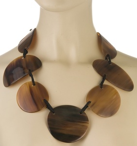 Collar con Colgante de Cuerno de Búfalo, Forma Ovalada, Material Natural Orgánico Pulido, Estilo Antiguo de Imitación para Mujer - Product Image 2