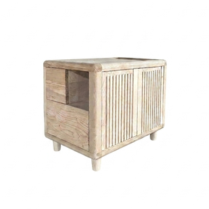 Wood Grain <b>Oak</b> Nightstand with 2 Drawers Modern Design Fluted Side <b>Table</b> Storage <b>Bedside</b> Cabinet for Bedroom Living Room - Product Image 2