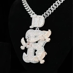Iced Out Custom <b>Initial</b> Letter <b>Pendant</b> With Eagle 925 <b>Silver</b> Moissanite Hip Hop Men's Jewelry Power ,Strength & Freedom Necklace - Product Image 1