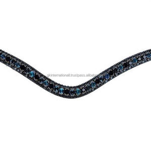 Nueva Llegada De Cuero Negro personalizado, banda de cejas de caballo, bandas de cejas en forma de onda con piedras brillantes azul marino, cristales, cadena ostentosa - Product Image 3