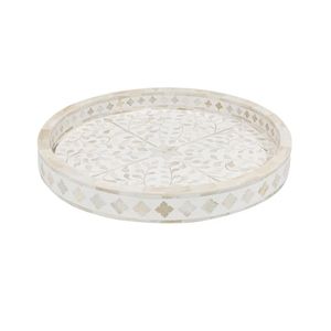 Plateau de service décoratif en os incrusté avec de magnifiques motifs floraux pour la présentation sur table et les usages de service - Product Image 1