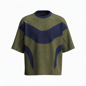 T-shirt Homme Streetwear Minimaliste à Panneaux, Coupe Droite, Coton Tricoté Épais, Coupe Personnalisée, Écologique et Respirant - Product Image 2