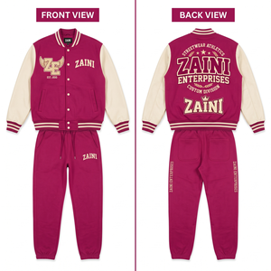 Unisex Winter Varsity Tracksuit 400 GSM Premium Cotton Fleece Brown Custom Chenille <b>Embroidery</b> Logo Drawstring Stand Matching - Product Image 1