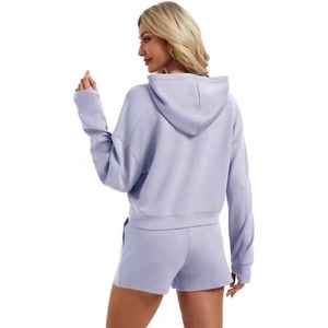 Ensemble de survêtement streetwear style américain pour femme, sweat à capuche zippé délavé et short déchiré avec doublure polaire, ensemble sport décontracté 2 pièces - Product Image 2