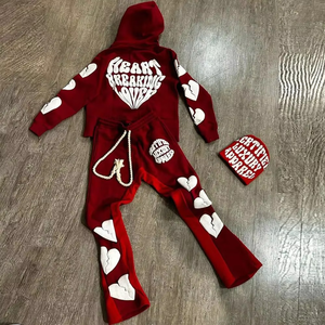Survêtement à capuche pour filles avec imprimé lettres et cœurs brisés, streetwear, coupe régulière, 100% coton - Product Image 5