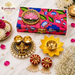 Kumkum Fashions, Novedad, Caja de Regalo para Bodas Indias, Plato Roli Chawal, Subh Labh, Madera Hecha a Mano con Serigrafía, Abril - Product Image 2