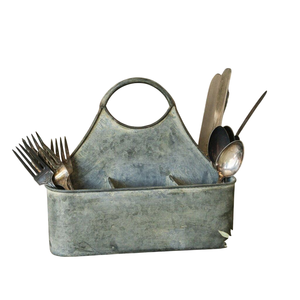 Organizador de Cubiertos de Metal Galvanizado Creativo al por Mayor con Asa de Madera y 3 Compartimentos para Utensilios de Cocina - Product Image 3